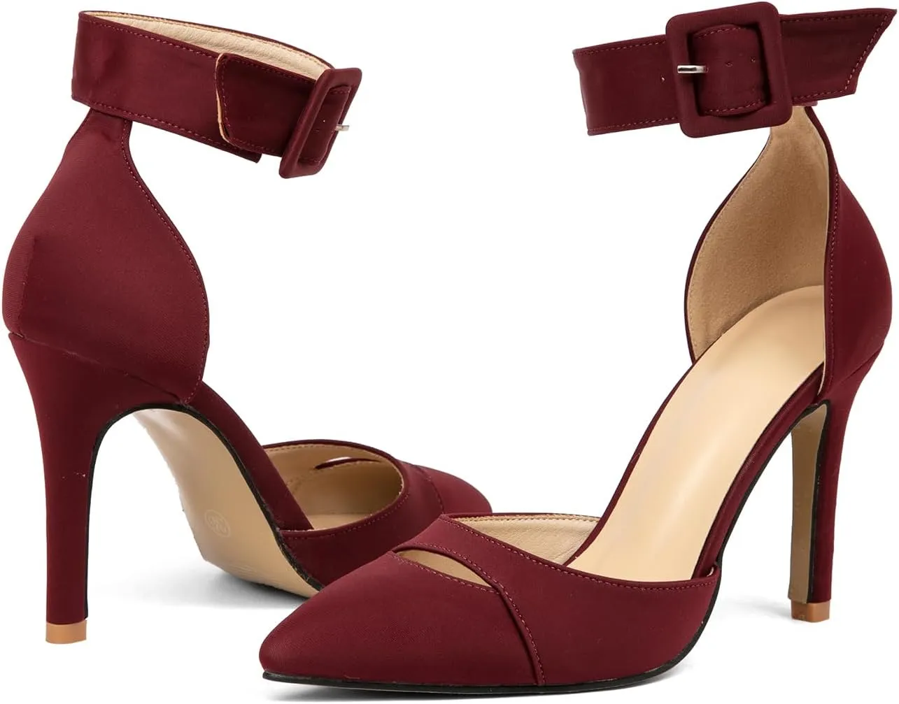 GATUXUS Women's Stiletto High Heels Pumps Pointed Toe Ankle Strap Dress Sexy Sandals Shoes for Wedding Party