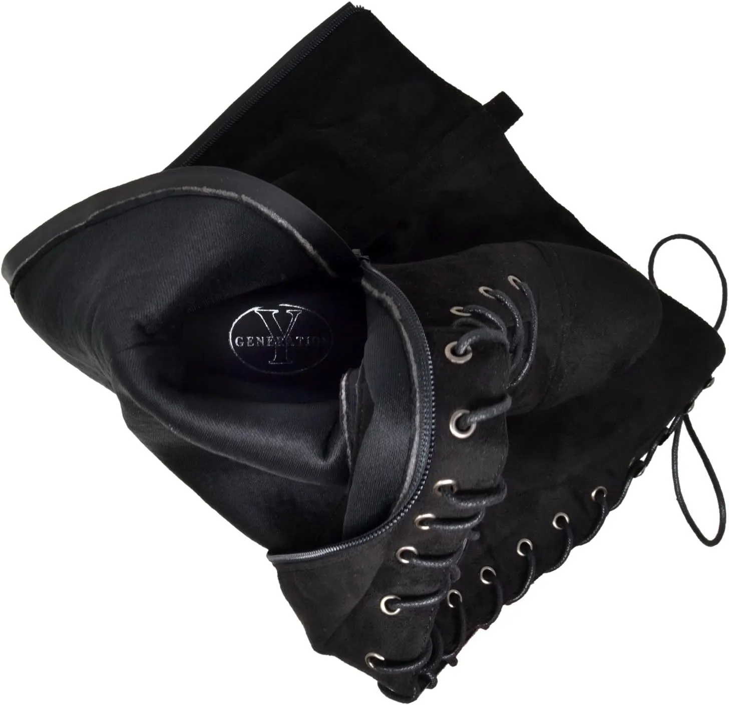 Generation Y Women Knee High Boots Chunky Block Heel Retro Lace Up Western Shoes