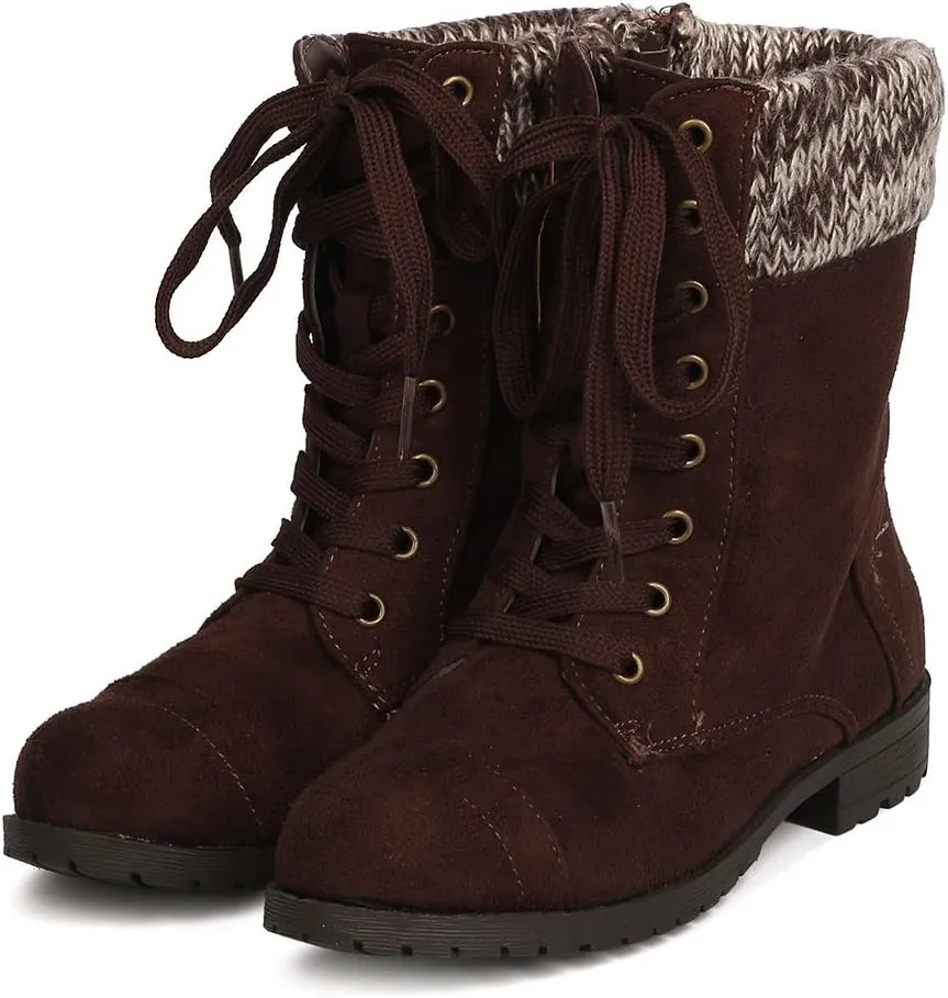Girls Faux Suede Lace Up Sweater Combat Boot GC84