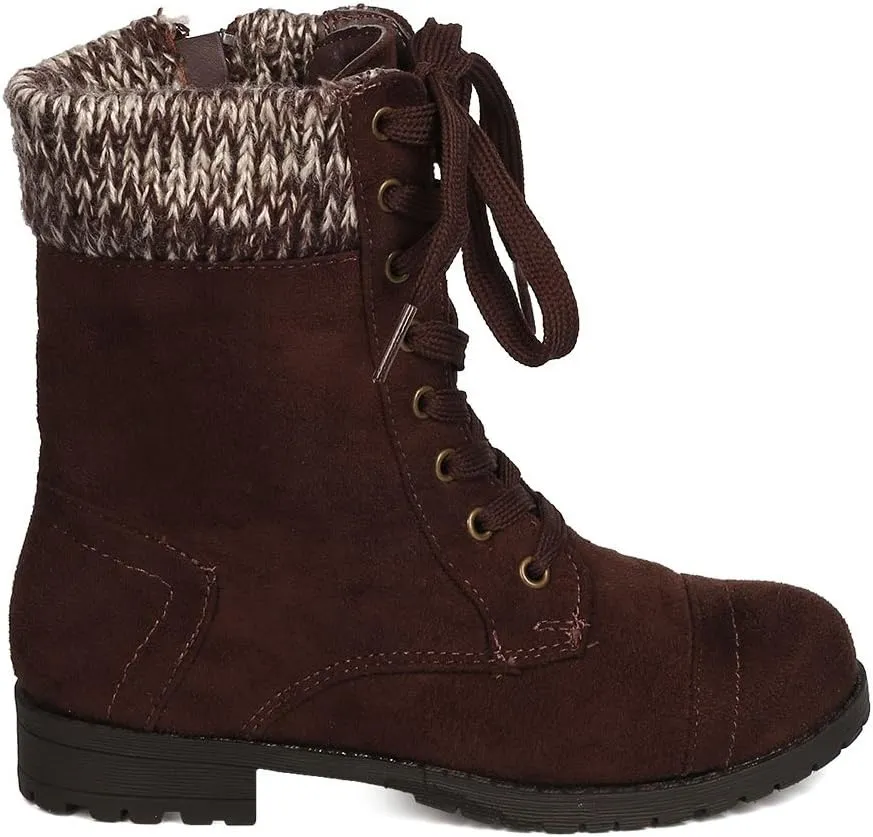 Girls Faux Suede Lace Up Sweater Combat Boot GC84