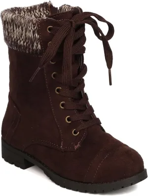 Girls Faux Suede Lace Up Sweater Combat Boot GC84