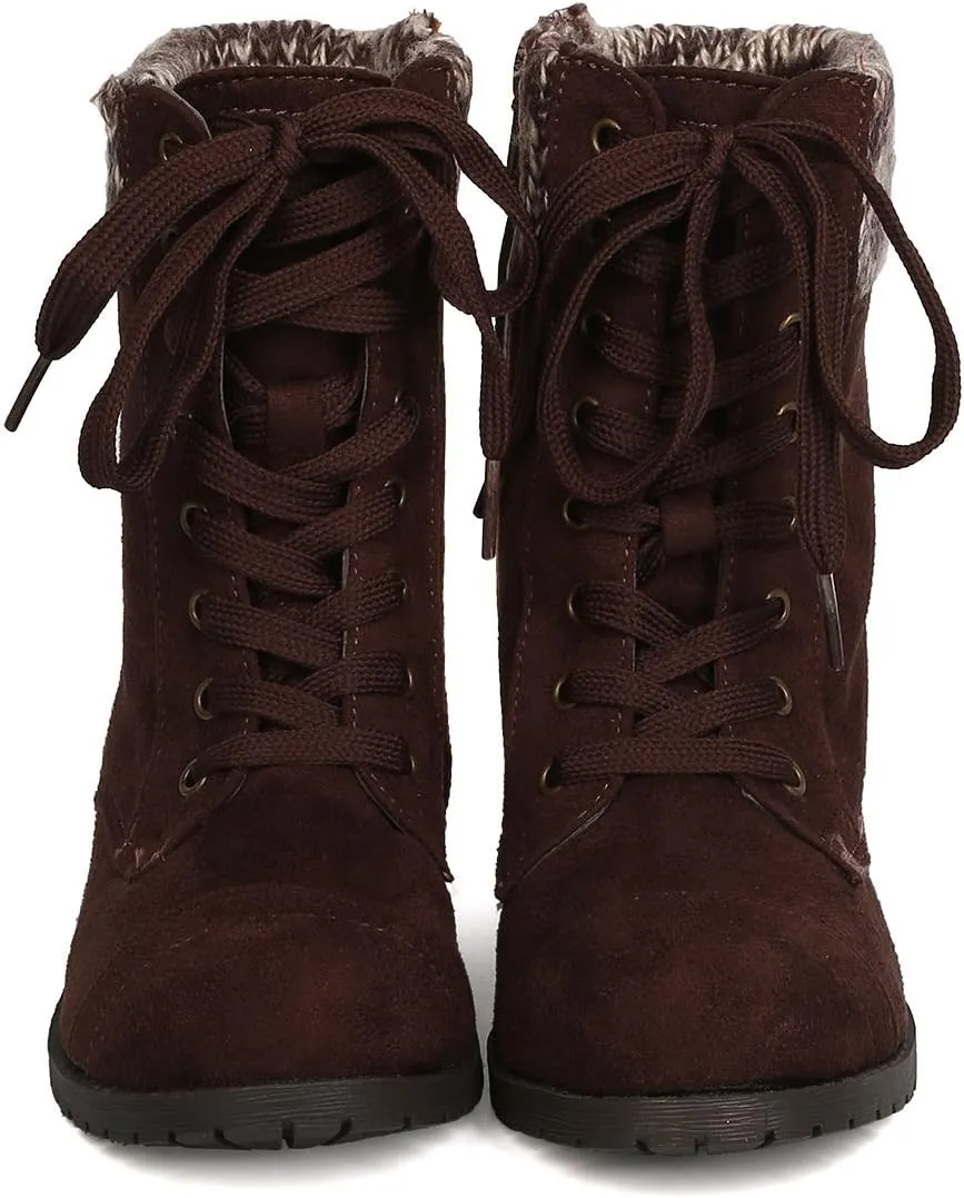 Girls Faux Suede Lace Up Sweater Combat Boot GC84