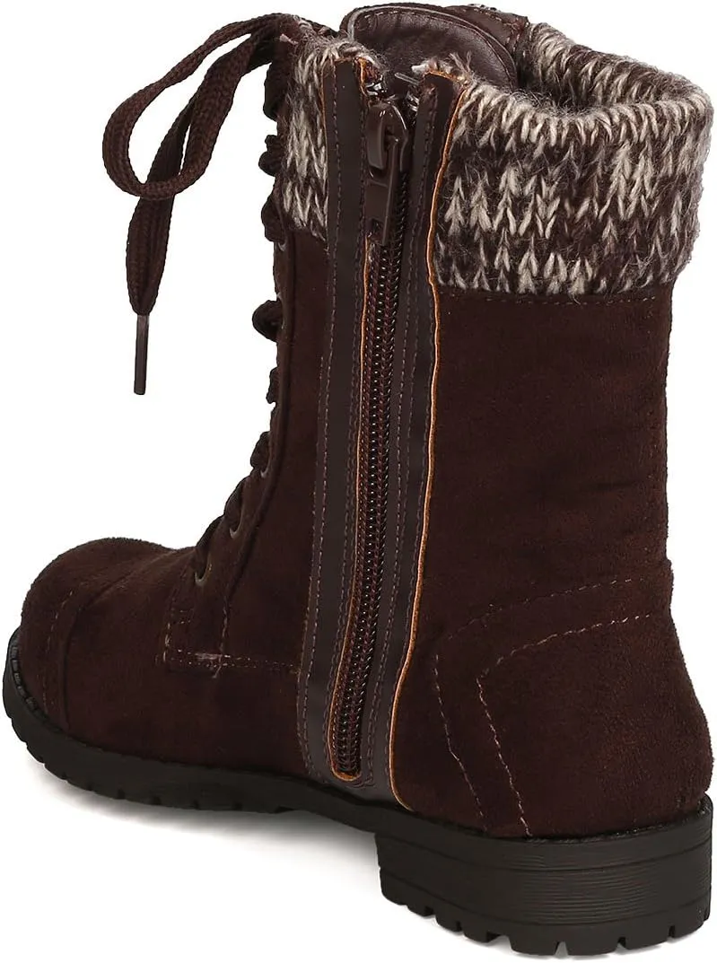Girls Faux Suede Lace Up Sweater Combat Boot GC84