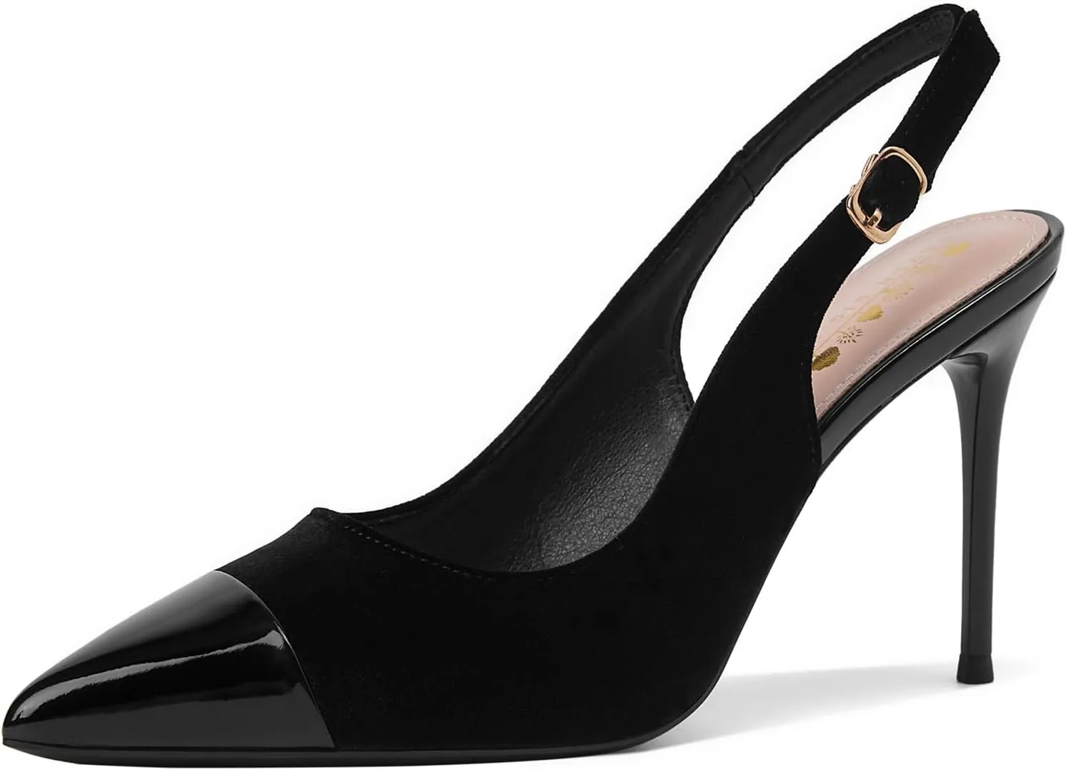 GOSERCE Women's Slingback Stiletto Heels Closed Splicing Pointed Toe Wedding Party Dress Pumps Shoes Black