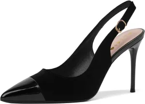 GOSERCE Women's Slingback Stiletto Heels Closed Splicing Pointed Toe Wedding Party Dress Pumps Shoes Black