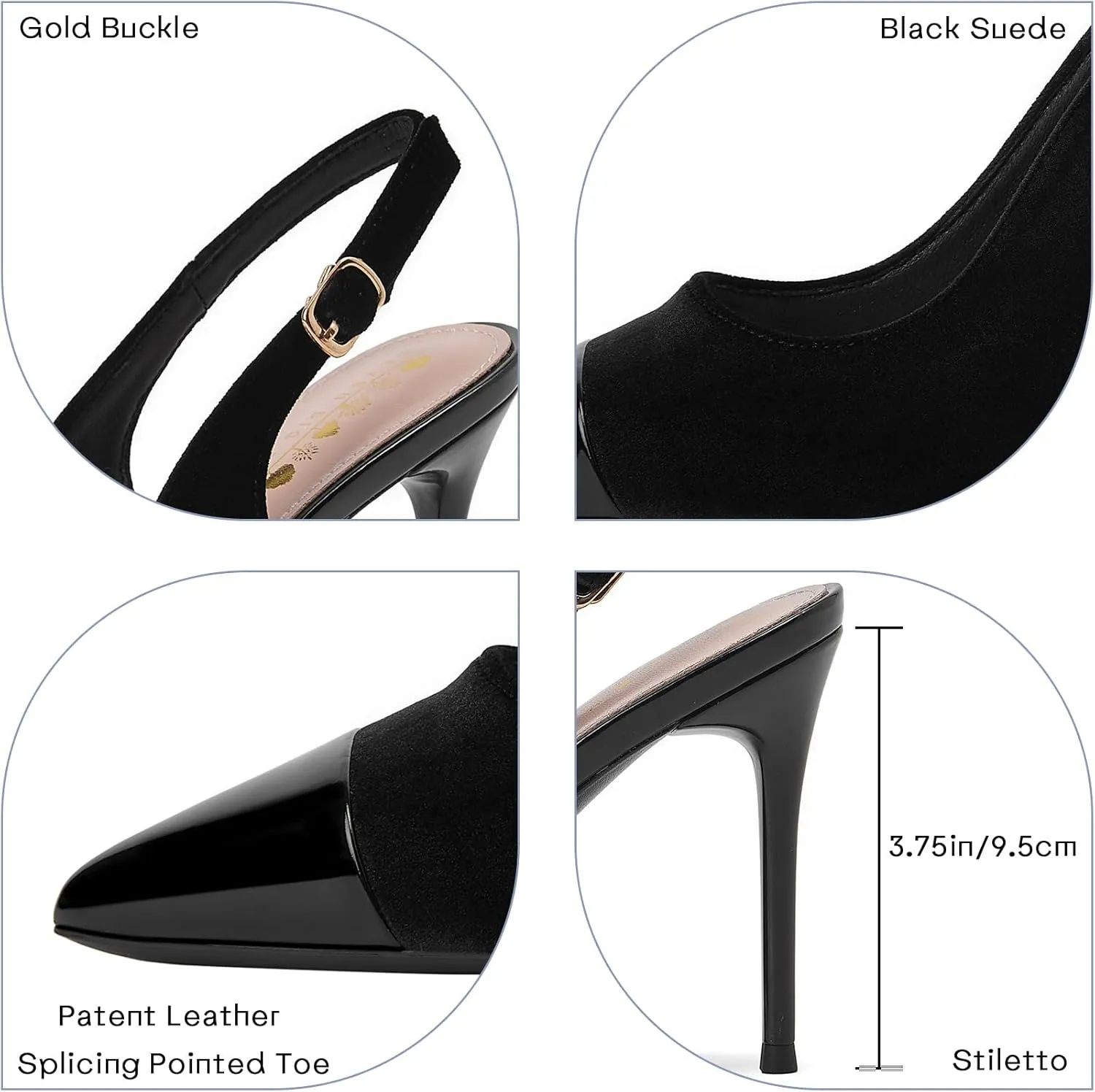 GOSERCE Women's Slingback Stiletto Heels Closed Splicing Pointed Toe Wedding Party Dress Pumps Shoes Black