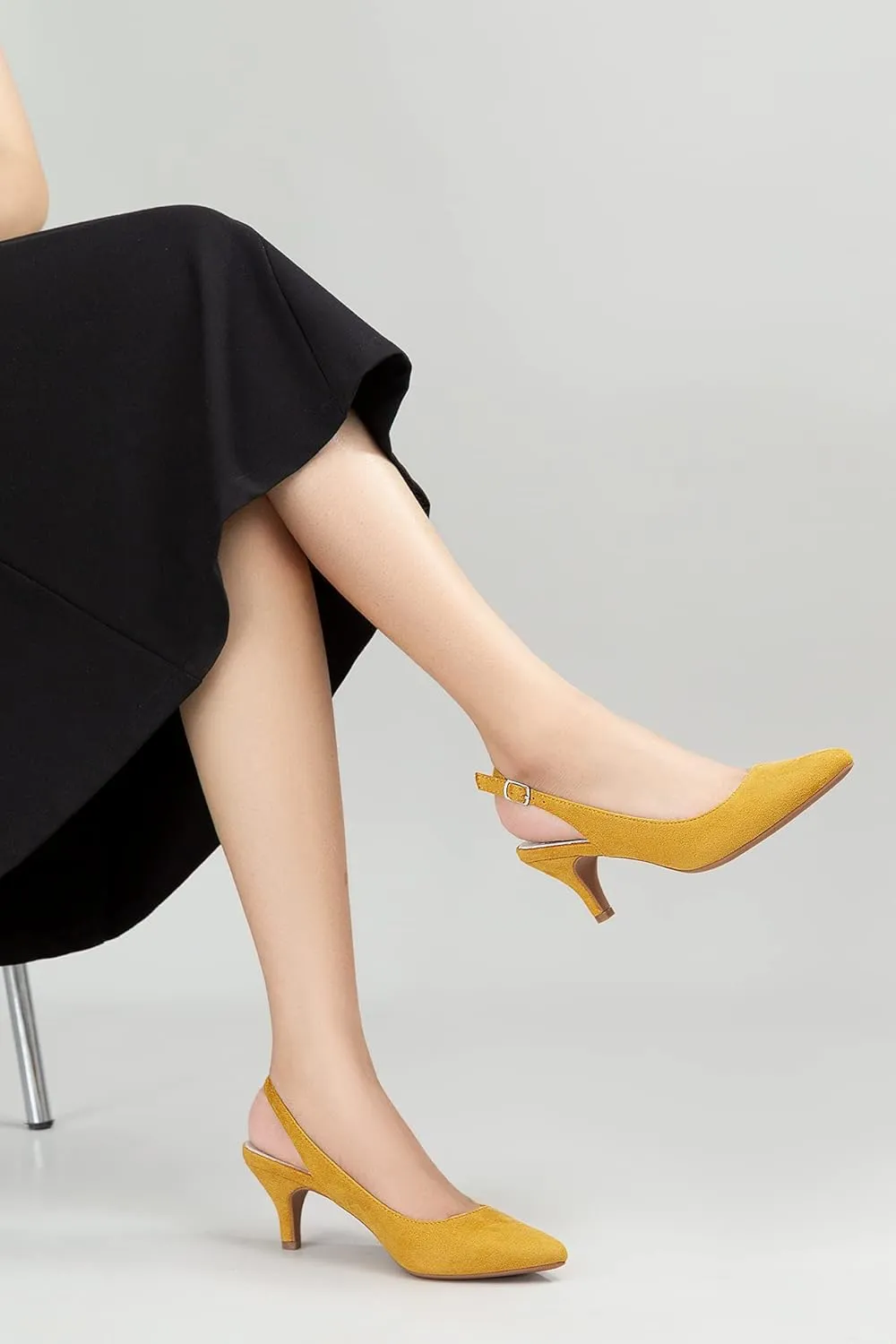 Greatonu Women's Slingback Kitten Heel Pointed Toe Dress Pumps Shoes