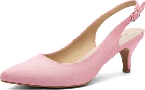 Greatonu Women's Slingback Kitten Heel Pointed Toe Dress Pumps Shoes