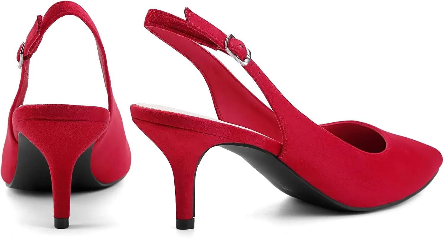 Greatonu Women's Slingback Kitten Heel Pointed Toe Dress Pumps Shoes