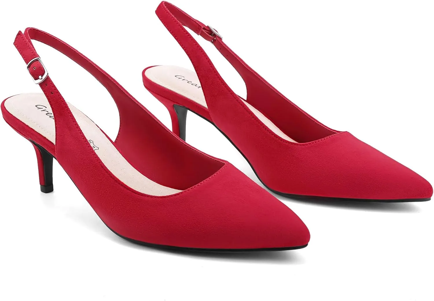 Greatonu Women's Slingback Kitten Heel Pointed Toe Dress Pumps Shoes