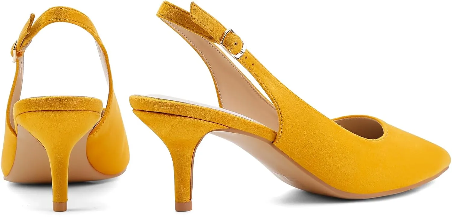 Greatonu Women's Slingback Kitten Heel Pointed Toe Dress Pumps Shoes