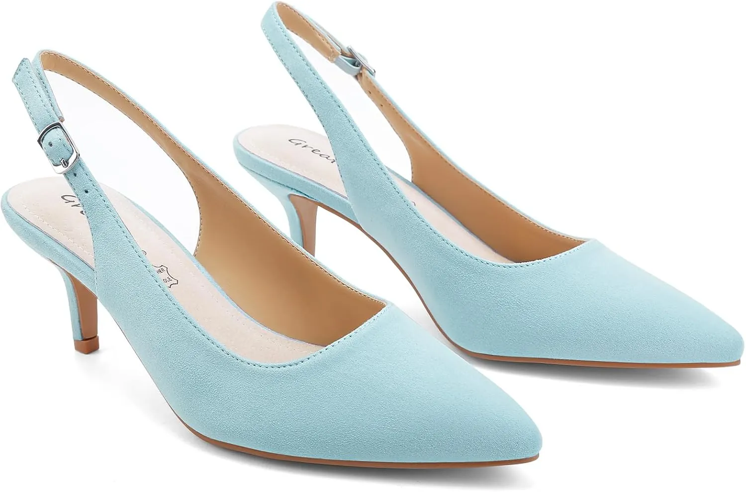 Greatonu Women's Slingback Kitten Heel Pointed Toe Dress Pumps Shoes