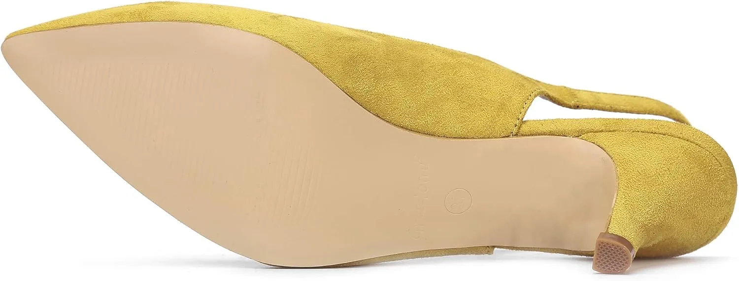 Greatonu Women's Slingback Kitten Heel Pointed Toe Dress Pumps Shoes