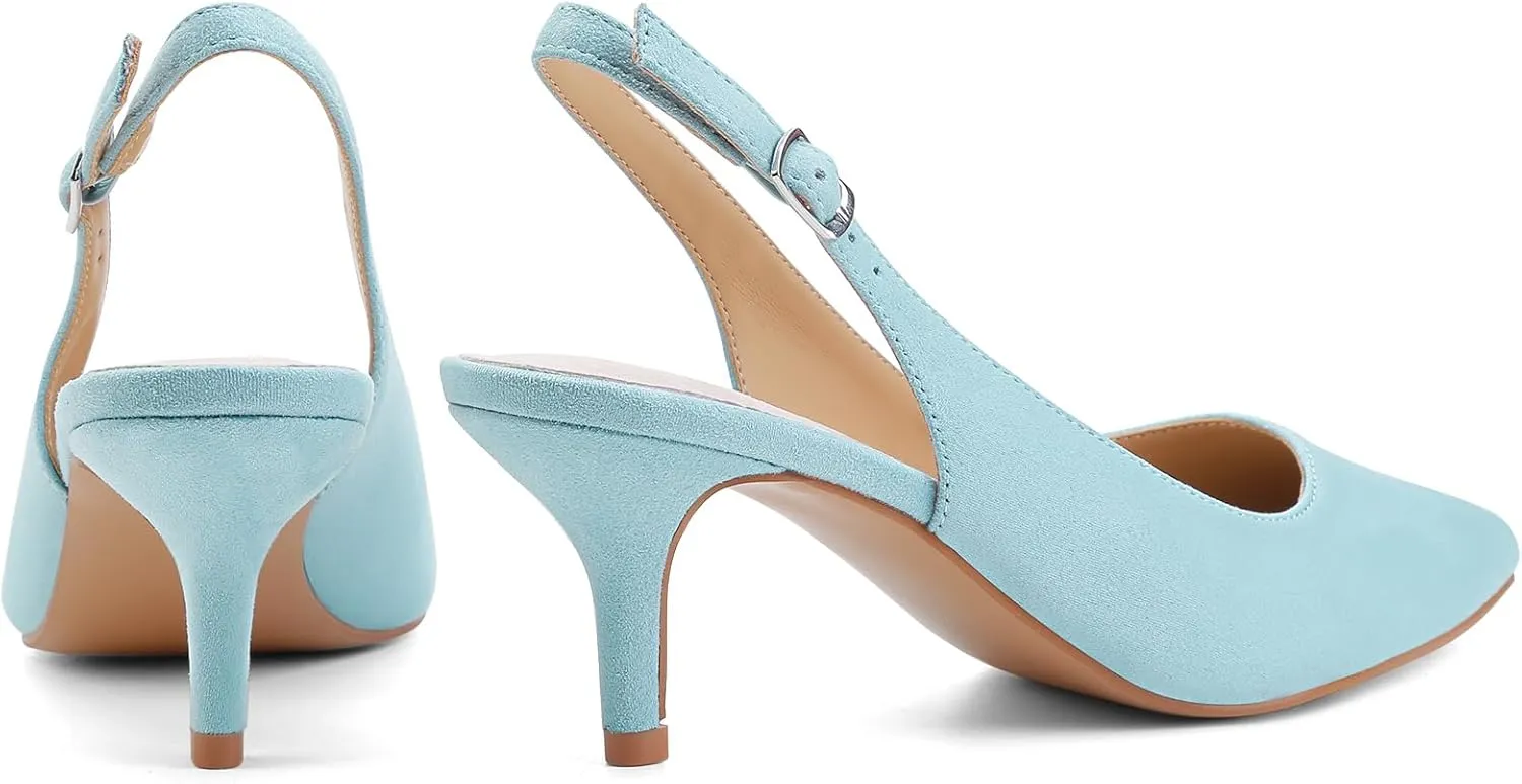 Greatonu Women's Slingback Kitten Heel Pointed Toe Dress Pumps Shoes