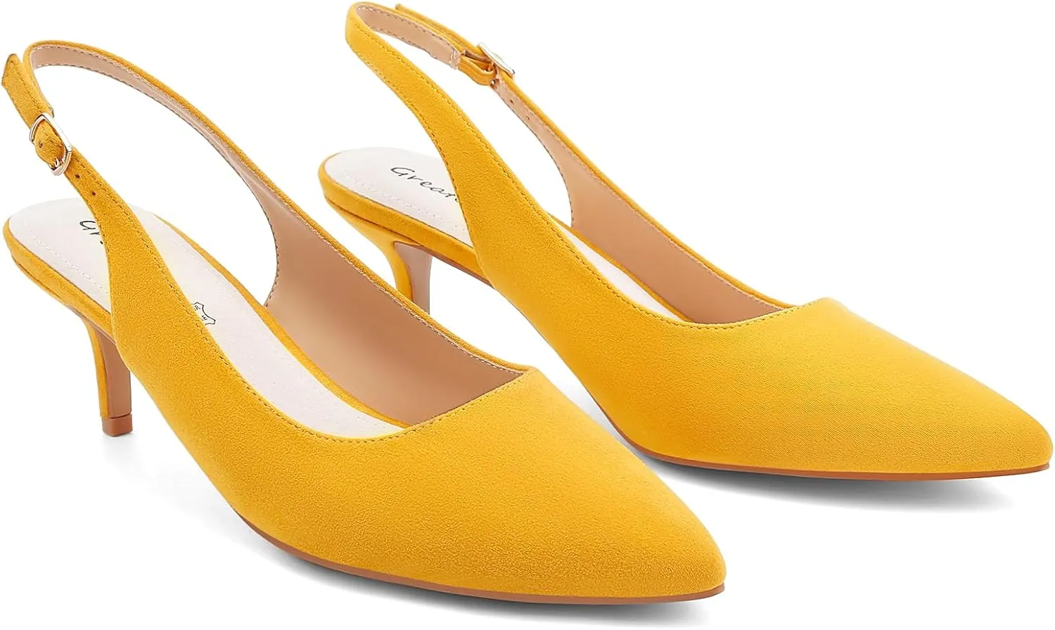 Greatonu Women's Slingback Kitten Heel Pointed Toe Dress Pumps Shoes