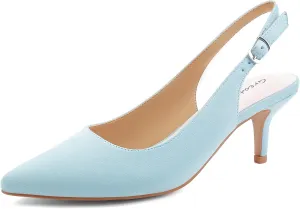 Greatonu Women's Slingback Kitten Heel Pointed Toe Dress Pumps Shoes