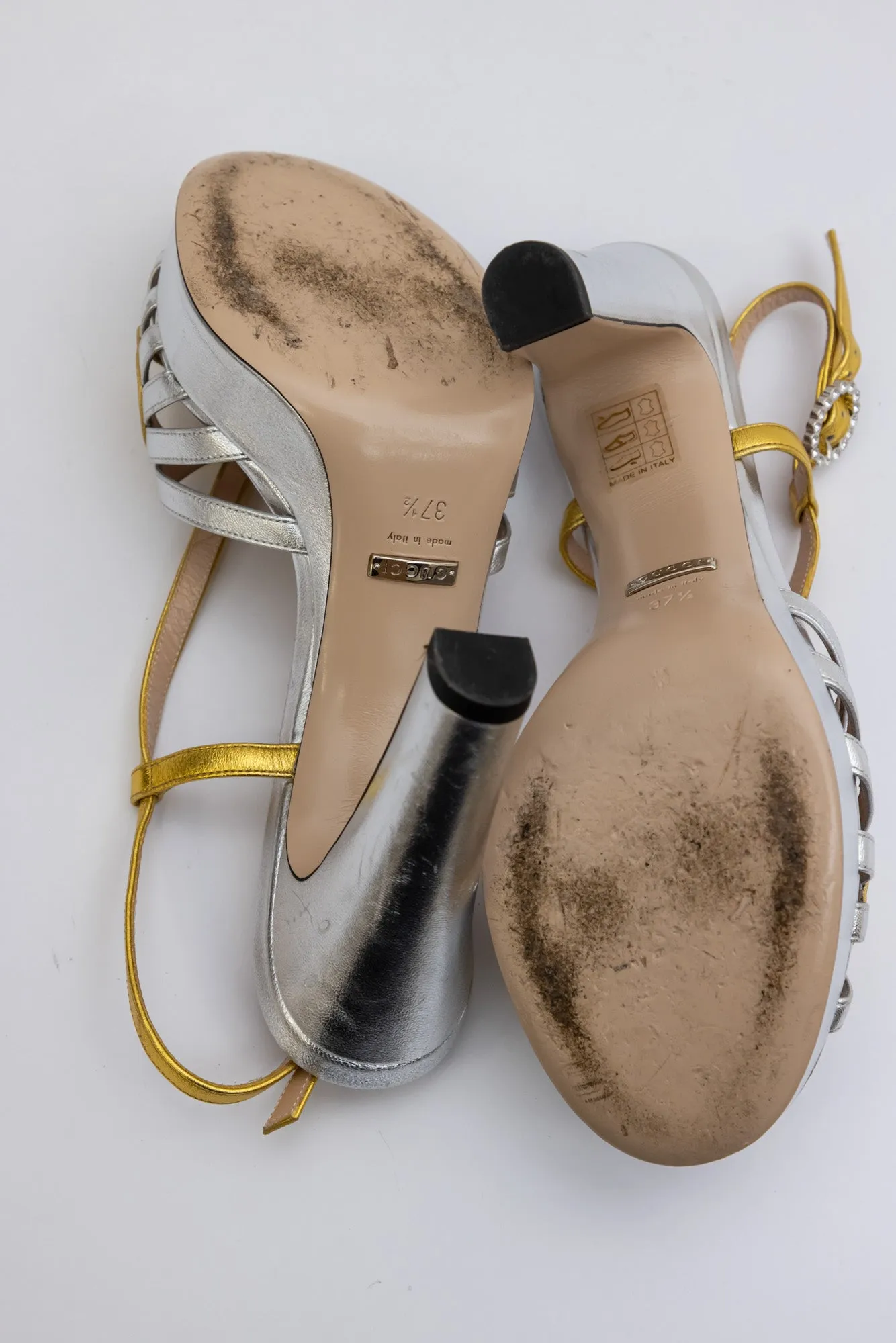 GUCCI Metallic Silver Calf Leather Sandals