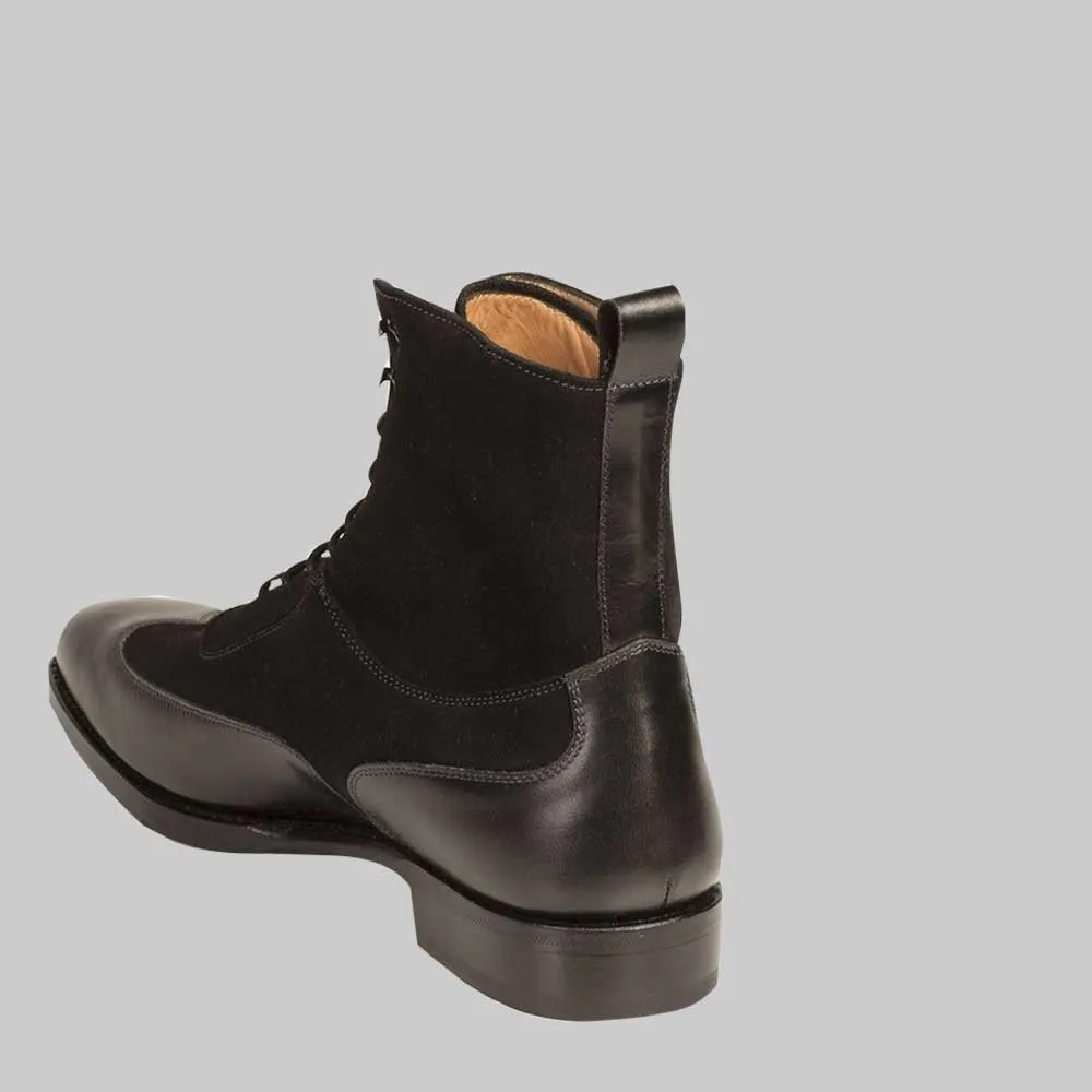 Handmade Black Wing Tip Ankle Leather Boots for Men