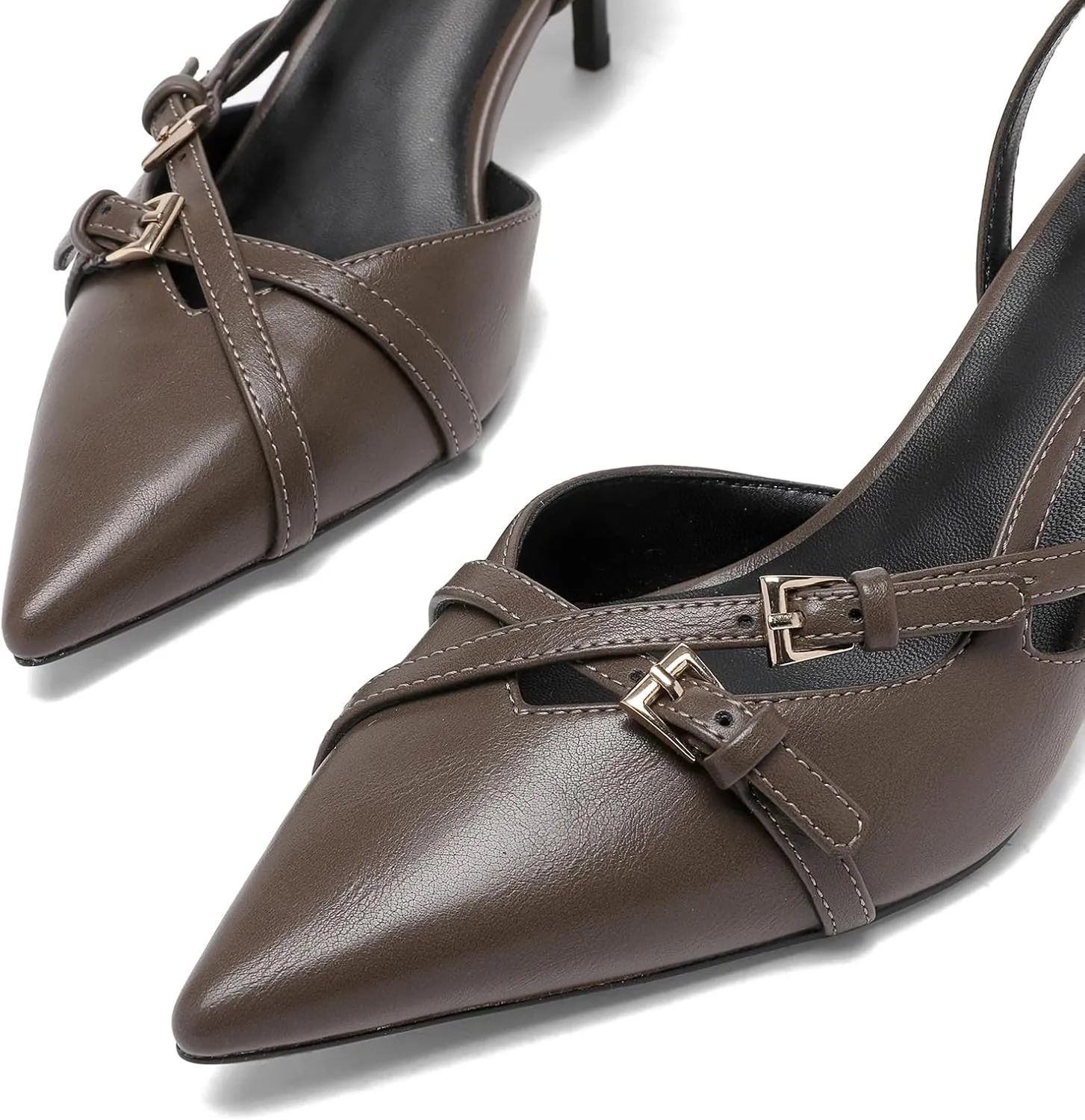 Heeled Slingback Kitten Heels for Women Closed Pointed Toe Pumps with Buckles