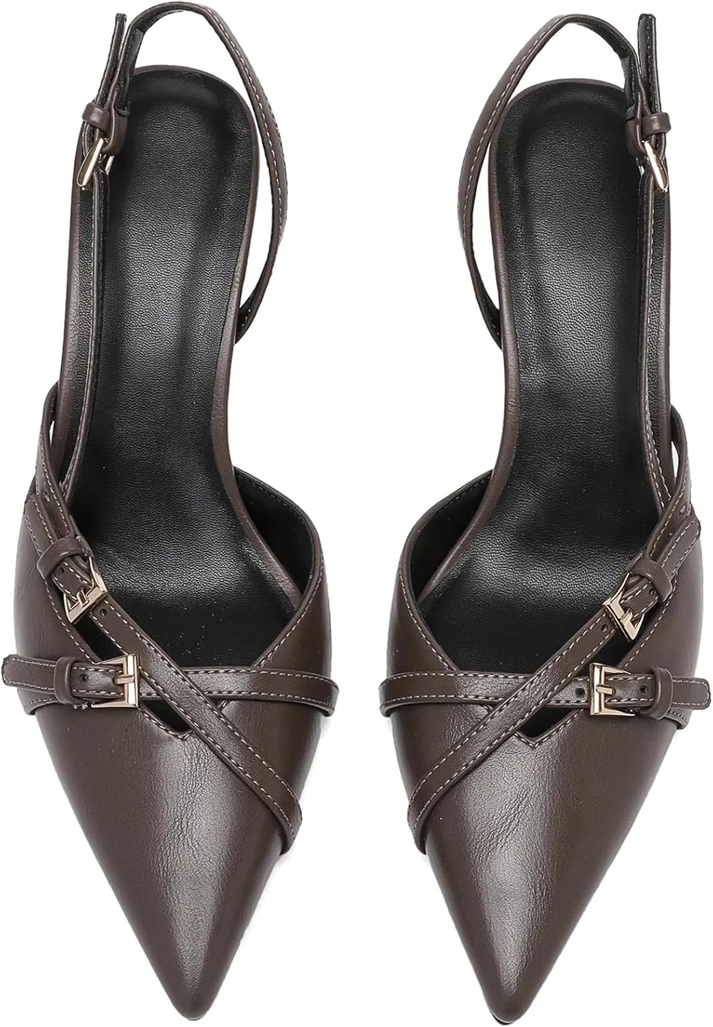 Heeled Slingback Kitten Heels for Women Closed Pointed Toe Pumps with Buckles