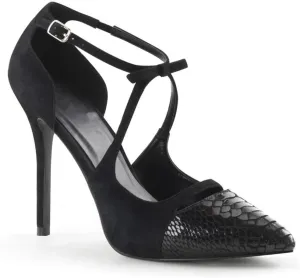 High Heels Black 13cm Pointy Toe Buckle Strap Female Thin Heeled Model Runway Shoes