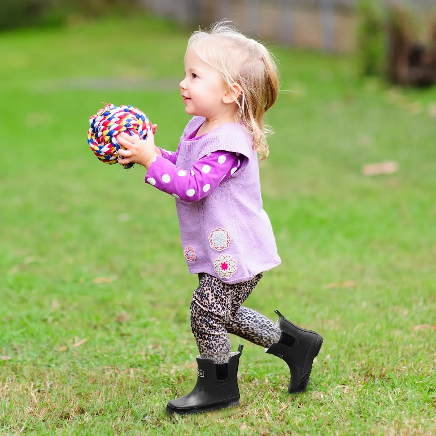 HISEA 100% Natural Rubber Boots for Kids Toddlers Ankle Rain Boots Waterproof Deck Shoes Boys Girls
