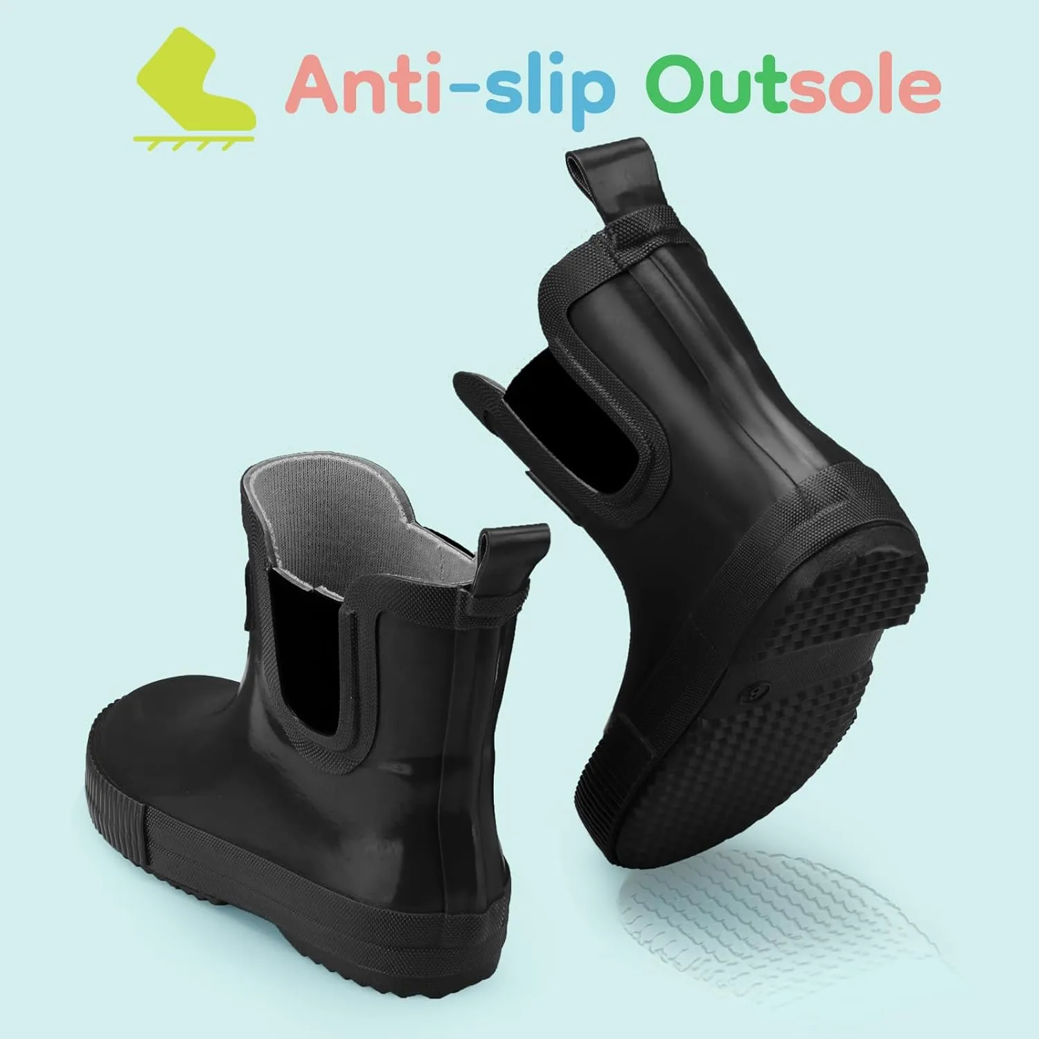 HISEA 100% Natural Rubber Boots for Kids Toddlers Ankle Rain Boots Waterproof Deck Shoes Boys Girls