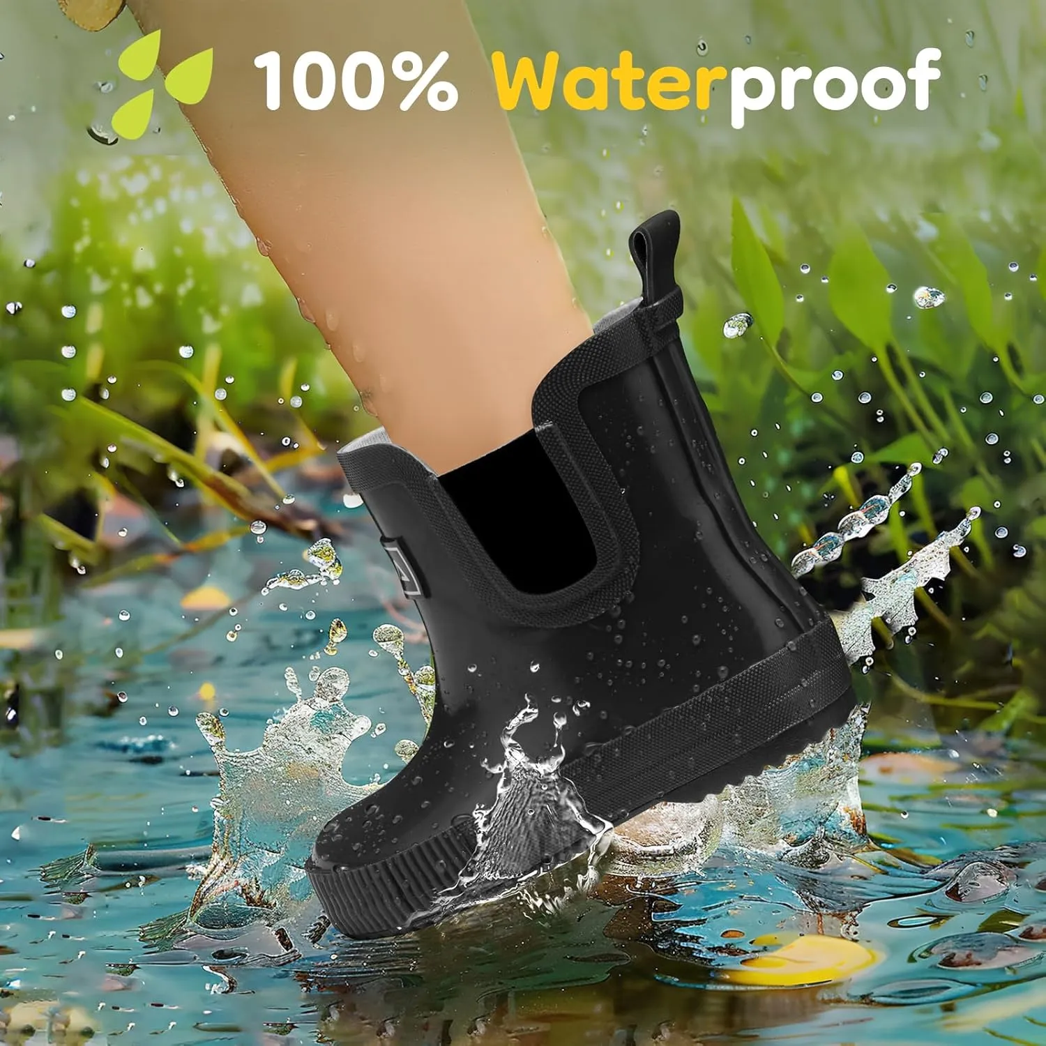 HISEA 100% Natural Rubber Boots for Kids Toddlers Ankle Rain Boots Waterproof Deck Shoes Boys Girls