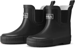 HISEA 100% Natural Rubber Boots for Kids Toddlers Ankle Rain Boots Waterproof Deck Shoes Boys Girls
