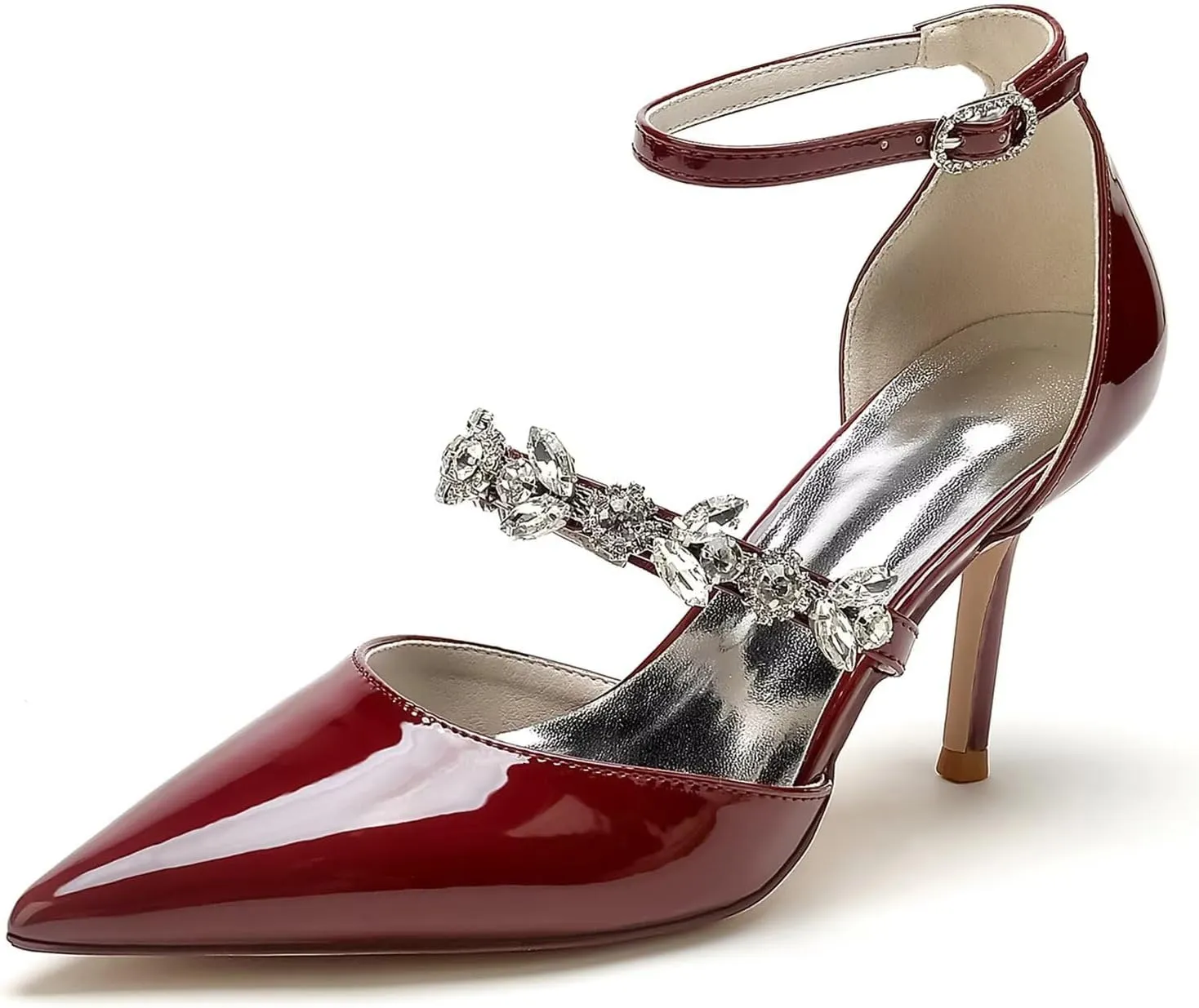 HNVAVQ Women Pointed Toe High Heels Stiletto Court Shoes Ankle Strap Leather Wedding Party Bridal Shoes Pumps