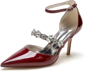 HNVAVQ Women Pointed Toe High Heels Stiletto Court Shoes Ankle Strap Leather Wedding Party Bridal Shoes Pumps