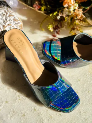 Holographic Blue Triangle Mule Heels