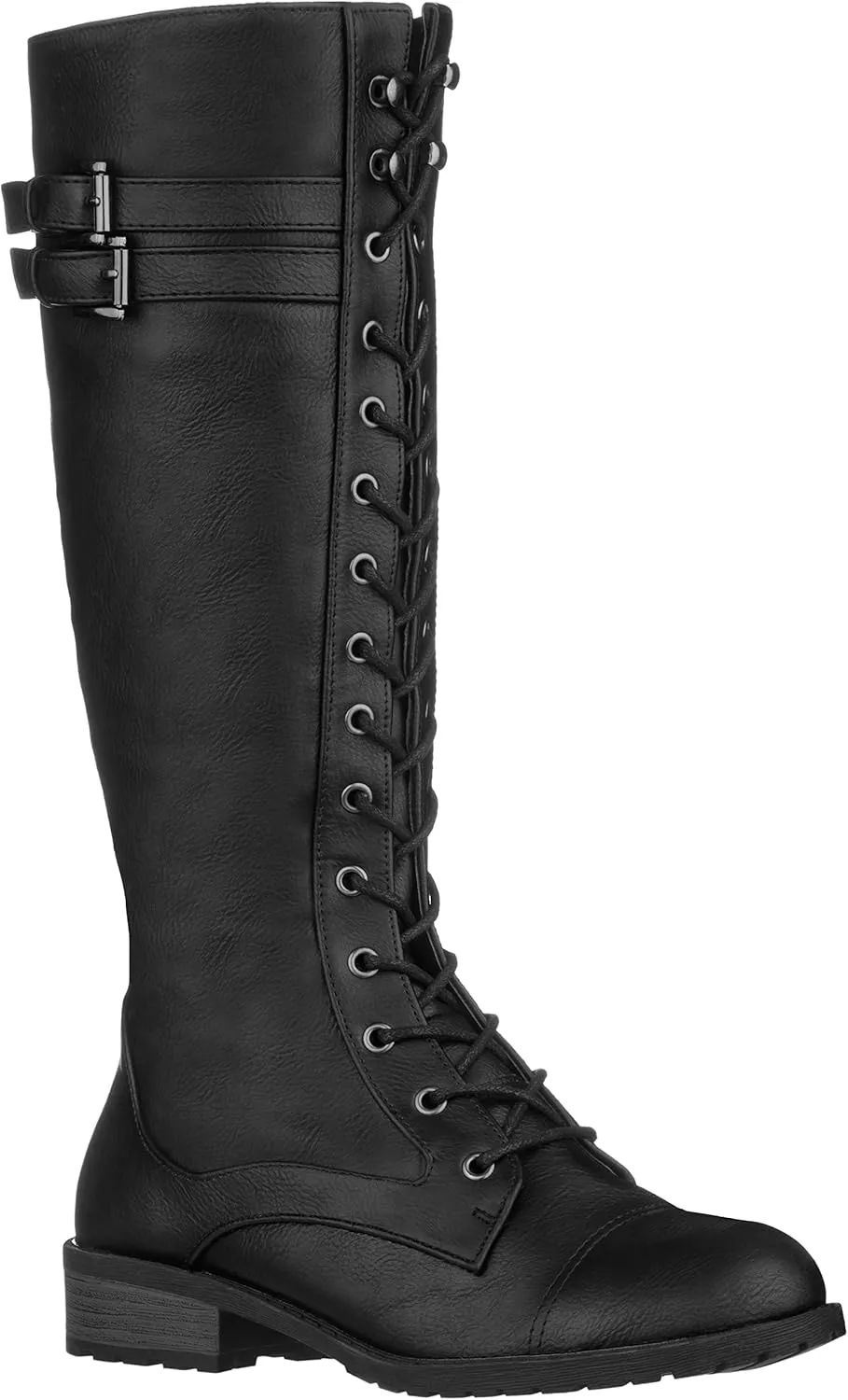 ILLUDE Women's Knee High Riding Boot Lace Up Buckle Military Combat Boots