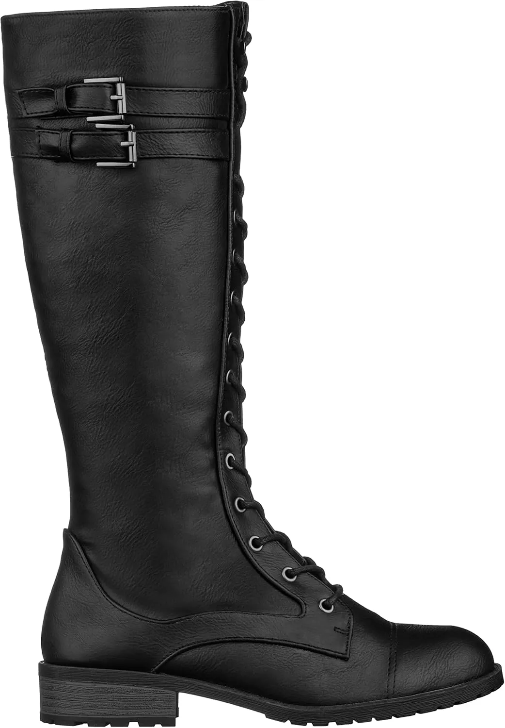 ILLUDE Women's Knee High Riding Boot Lace Up Buckle Military Combat Boots