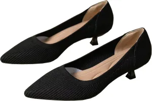 INEELUYI Women's Kitten Heel Pumps Vintage Low Heel Knit Pumps Pointed Toe Wedding Dress Pumps Shoes
