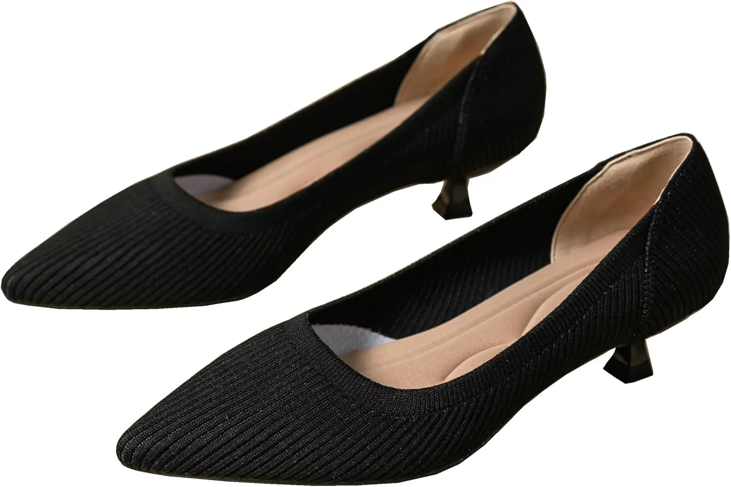 INEELUYI Women's Kitten Heel Pumps Vintage Low Heel Knit Pumps Pointed Toe Wedding Dress Pumps Shoes