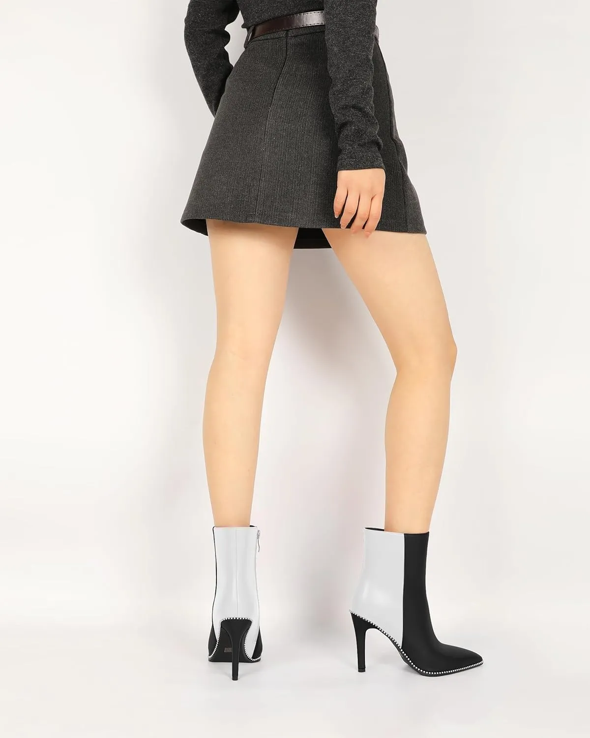 Joseywade Ankle Boots High Heel Boot Women Pointed Toe Thin Slim Heel Booties Side Zipper Beaded Short Boots