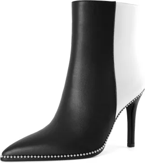 Joseywade Ankle Boots High Heel Boot Women Pointed Toe Thin Slim Heel Booties Side Zipper Beaded Short Boots