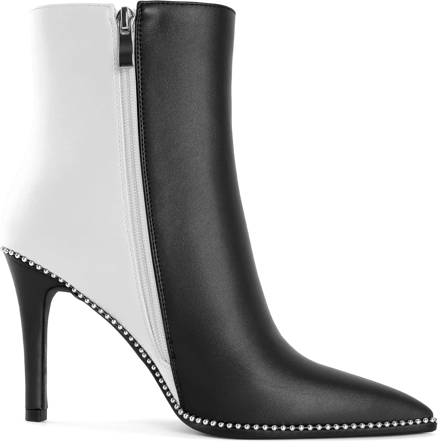 Joseywade Ankle Boots High Heel Boot Women Pointed Toe Thin Slim Heel Booties Side Zipper Beaded Short Boots