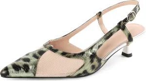 Joseywade Leopard Slingback Heels Women's Pointed Toe Kitten Heels Mesh Dress Shoes