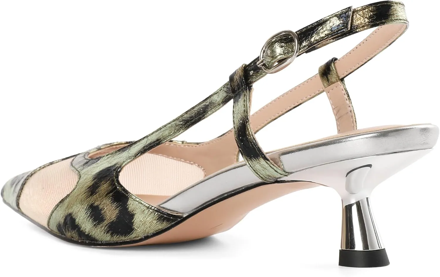 Joseywade Leopard Slingback Heels Women's Pointed Toe Kitten Heels Mesh Dress Shoes