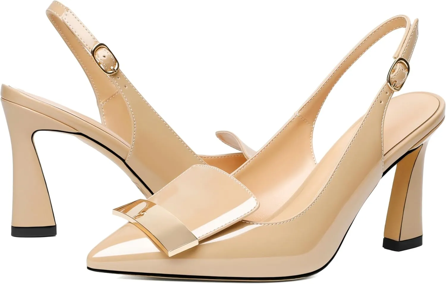 Joseywade Women Slingback Pumps High Stiletto Heel 3.5 Inch Heeled Sandals Closed Pointed Toe Flare Heel Dress Shoes