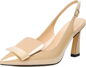 Joseywade Women Slingback Pumps High Stiletto Heel 3.5 Inch Heeled Sandals Closed Pointed Toe Flare Heel Dress Shoes