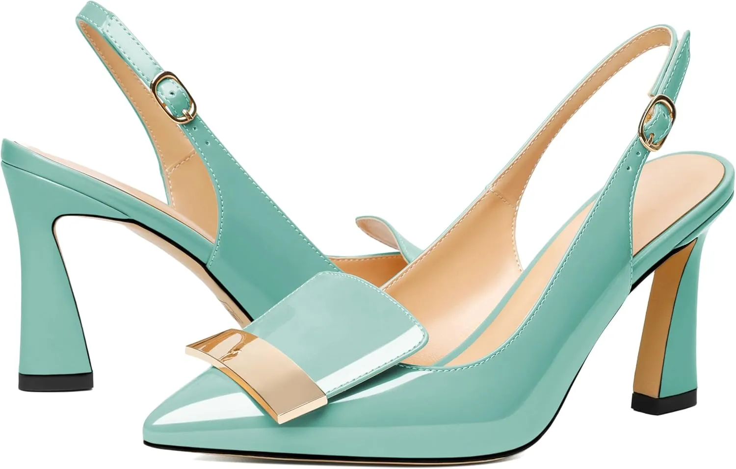 Joseywade Women Slingback Pumps High Stiletto Heel 3.5 Inch Heeled Sandals Closed Pointed Toe Flare Heel Dress Shoes