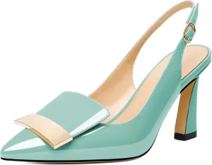 Joseywade Women Slingback Pumps High Stiletto Heel 3.5 Inch Heeled Sandals Closed Pointed Toe Flare Heel Dress Shoes