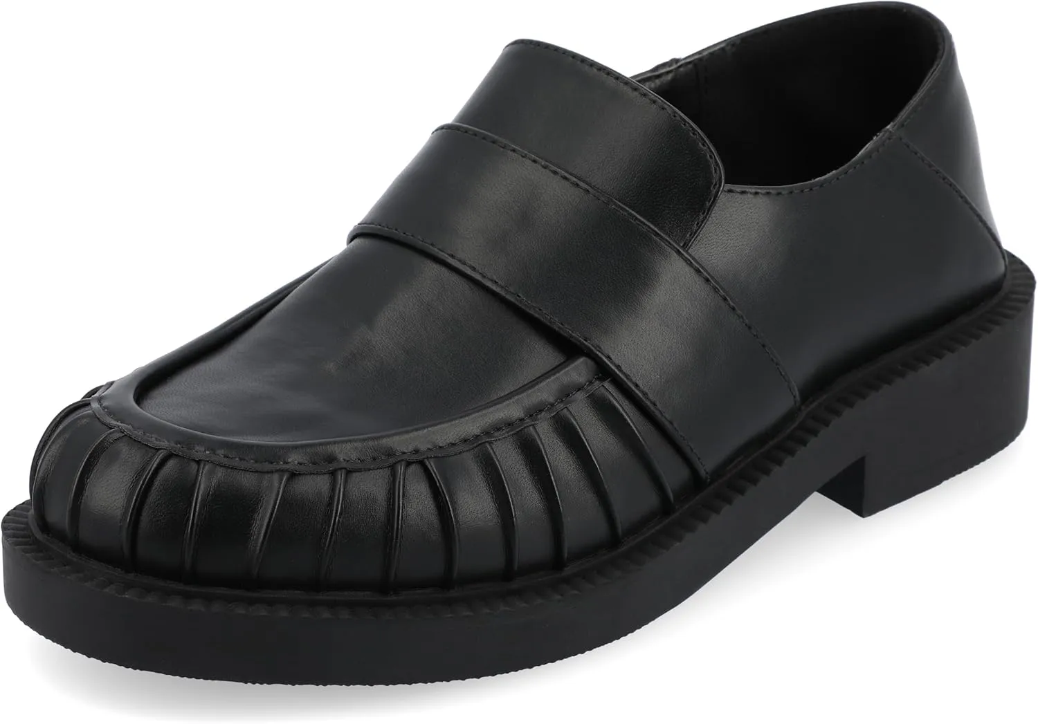 Journee Womens Ruched Lakenn Comfort Foam Slip On Closed Round Toe Crash Back Block Heel Loafer Flats Black, 8.5