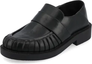 Journee Womens Ruched Lakenn Comfort Foam Slip On Closed Round Toe Crash Back Block Heel Loafer Flats Black, 8.5