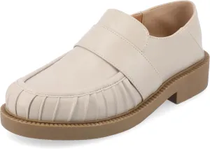 Journee Womens Ruched Lakenn Comfort Foam Slip On Closed Round Toe Crash Back Block Heel Loafer Flats Stone, 9.5