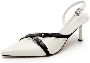 KaroNairy Kitten Heels for Women Pointed Toe Slingback Heels Closed Toe Wedding Dress Pumps with Buckles