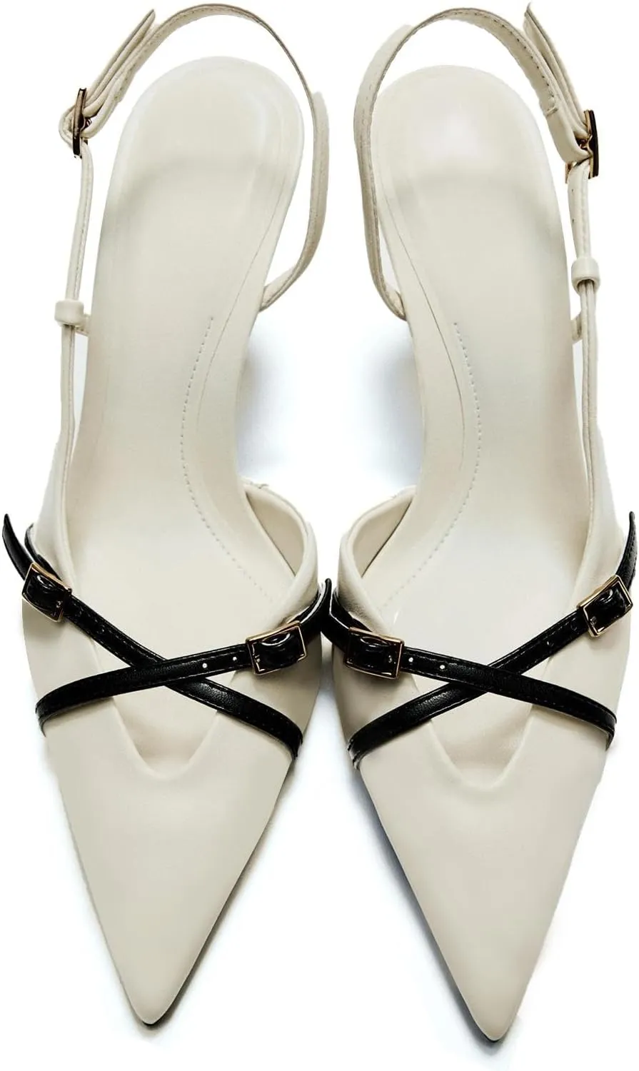 KaroNairy Kitten Heels for Women Pointed Toe Slingback Heels Closed Toe Wedding Dress Pumps with Buckles